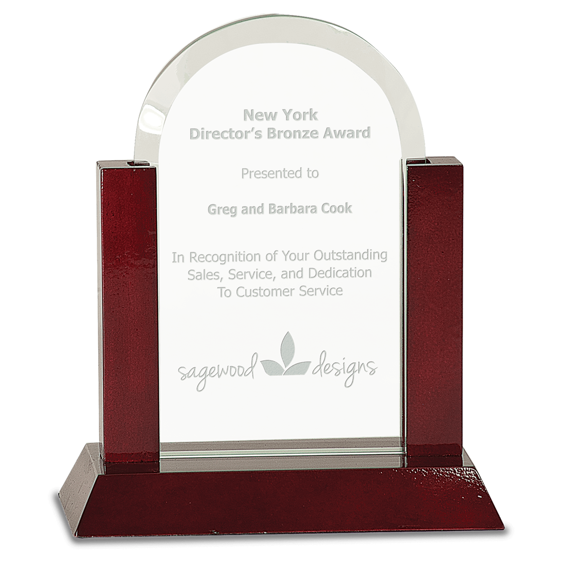 7" Gateway Jade Dome Glass Award with Rosewood Finish Base