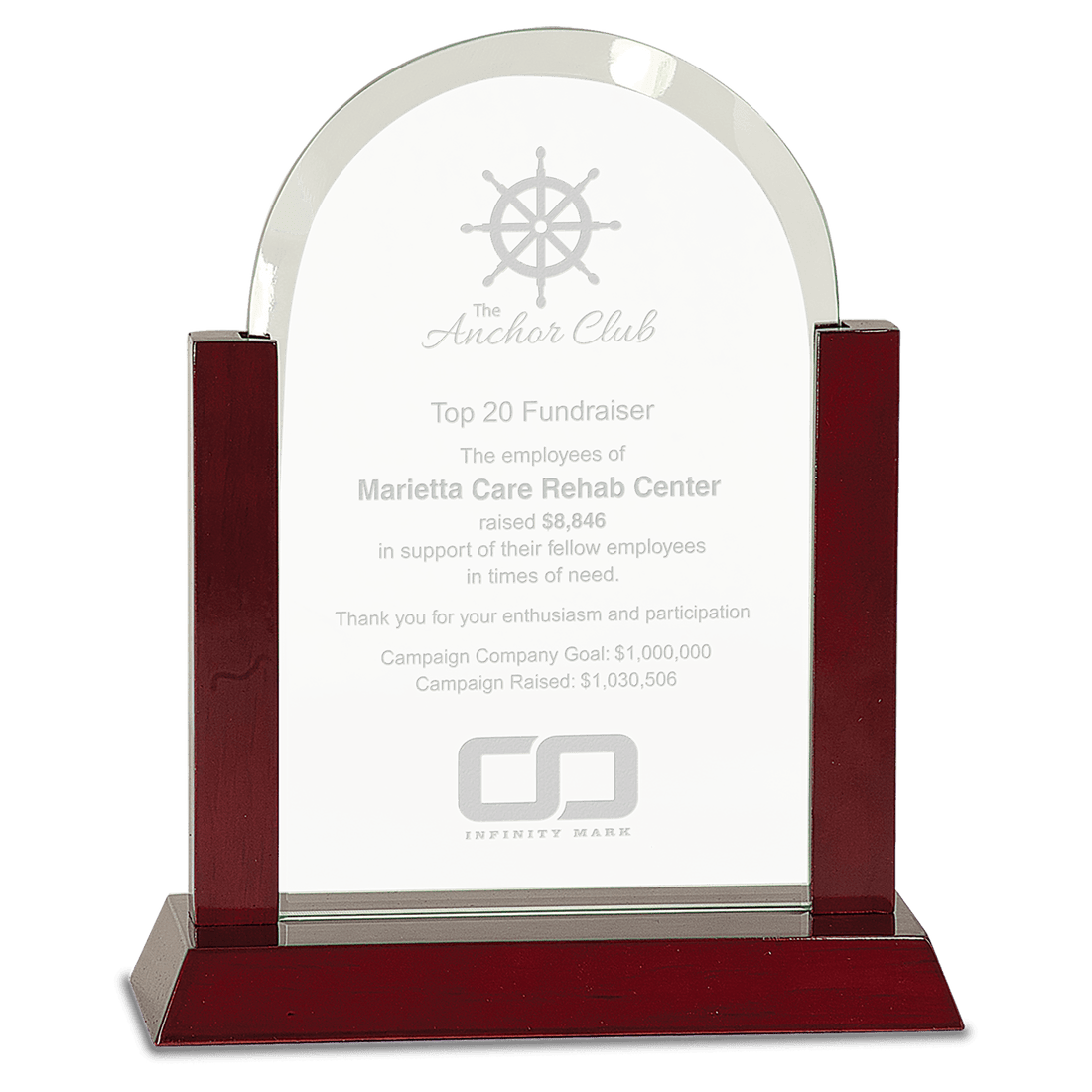 9" Gateway Jade Dome Glass Award with Rosewood Finish Base
