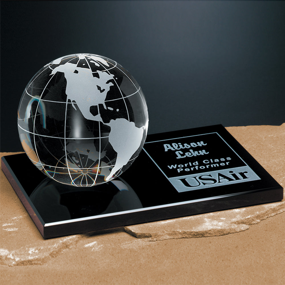 Galaxy Globe on Black Glass Base; sample personalization shown
