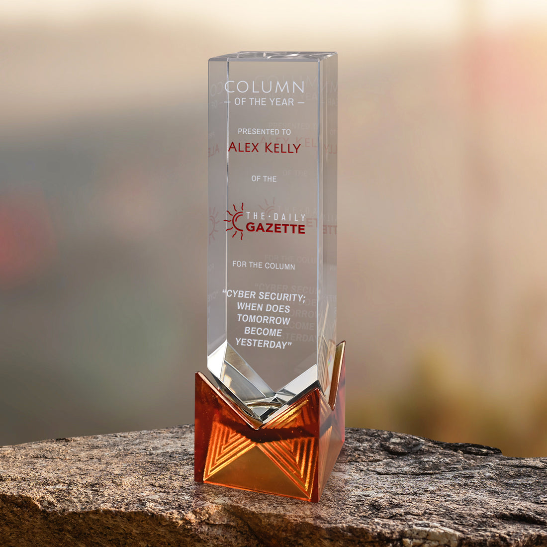 Hampton Amber Award 9-1/2"; sample personalization shown
