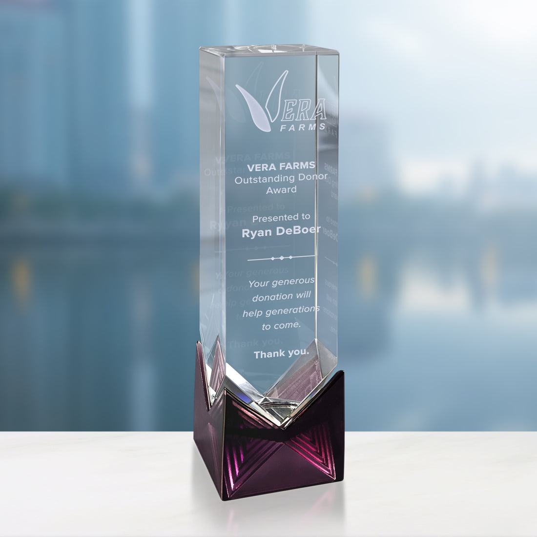 Hampton Purple Award 9-1/2"; sample personalization shown