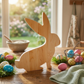 Hopping Wood Bunny Board with White Milk Paint Outline