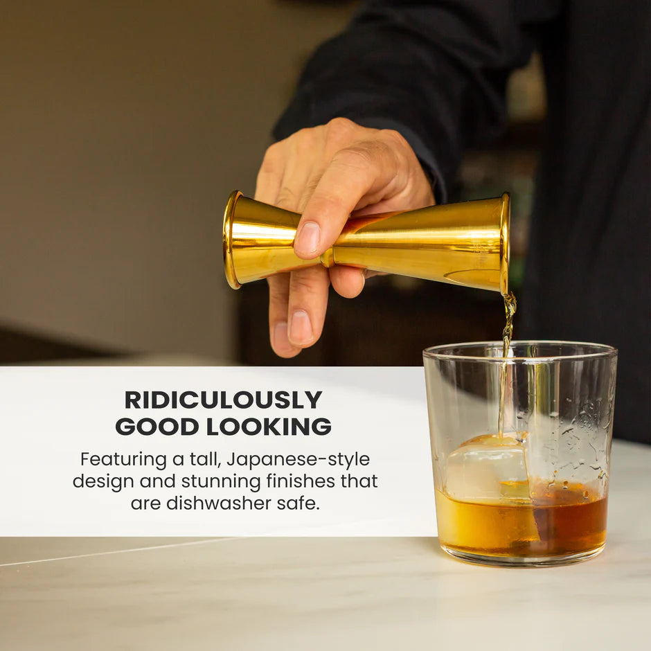 Gold Japanese jigger for effortless drink mixing