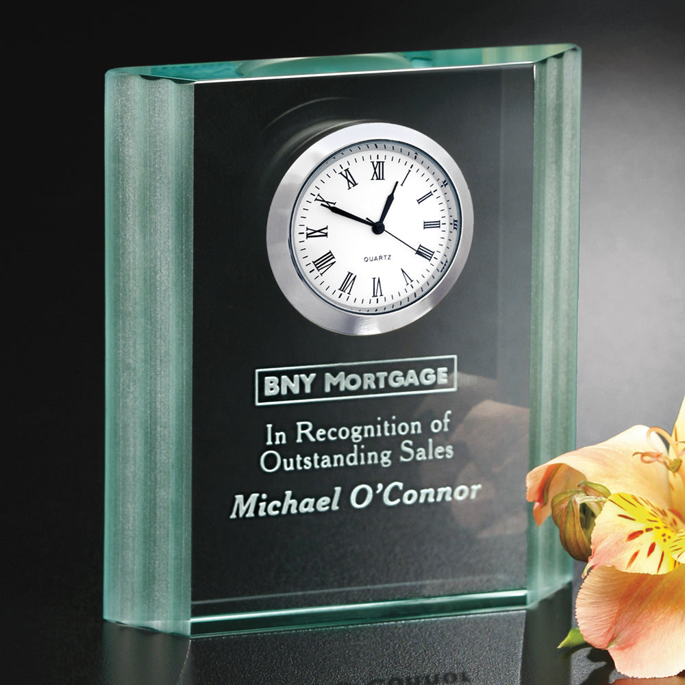Jade Wave Clock 4-1/2"; sample personalization shown