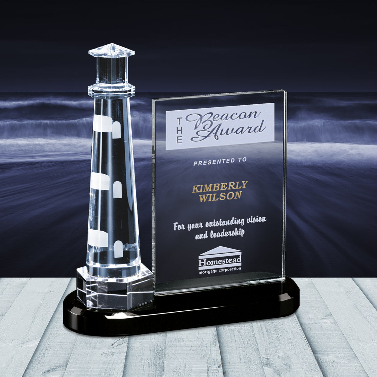 Journey Point Lighthouse 9-1/2"; sample personalization shown