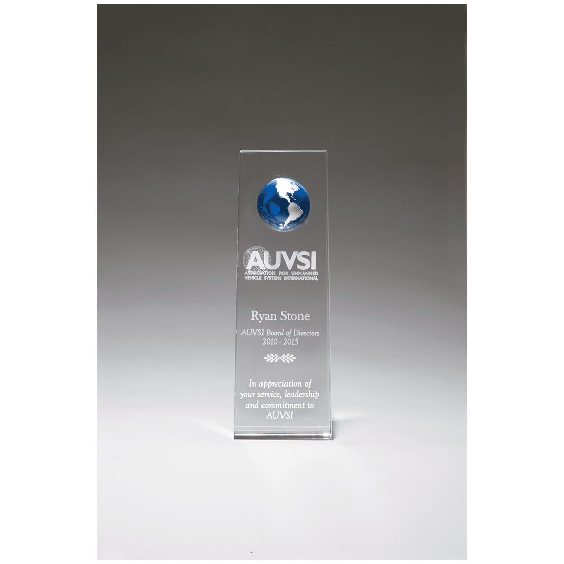 2 3/4" x 8" Crystal Trophy with Blue Globe