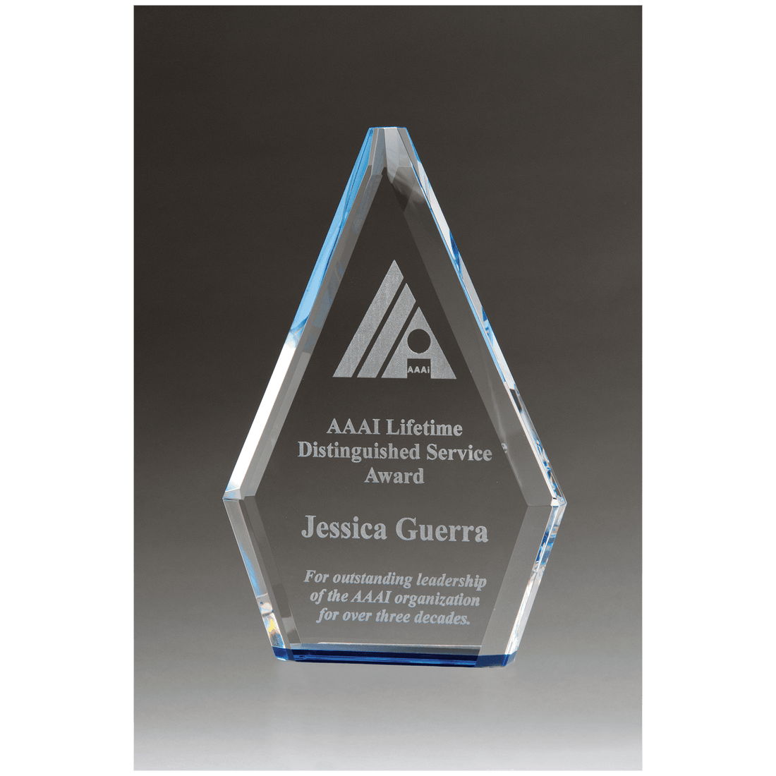5 7/8" x 9" Flame Series Clear Crystal Award with Blue Accen               ted Bottom