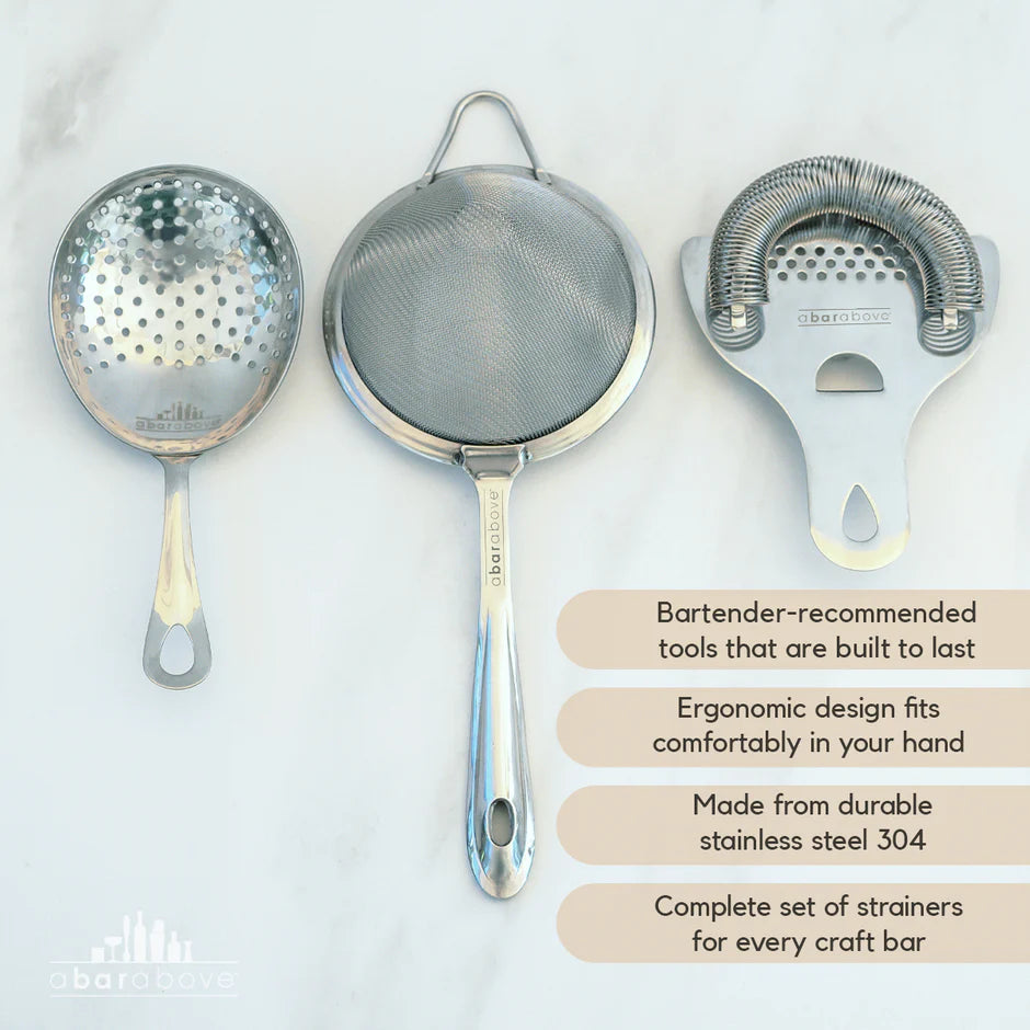 Three types of cocktail strainers
