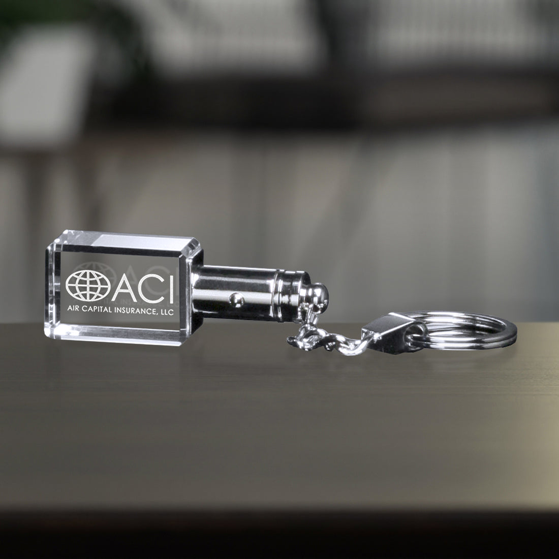 Rectangle Lighted Keychain; sample personalization shown