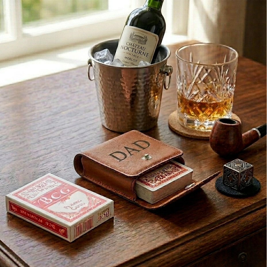 Leatherette Playing Cards Case, Caramel 3.75"