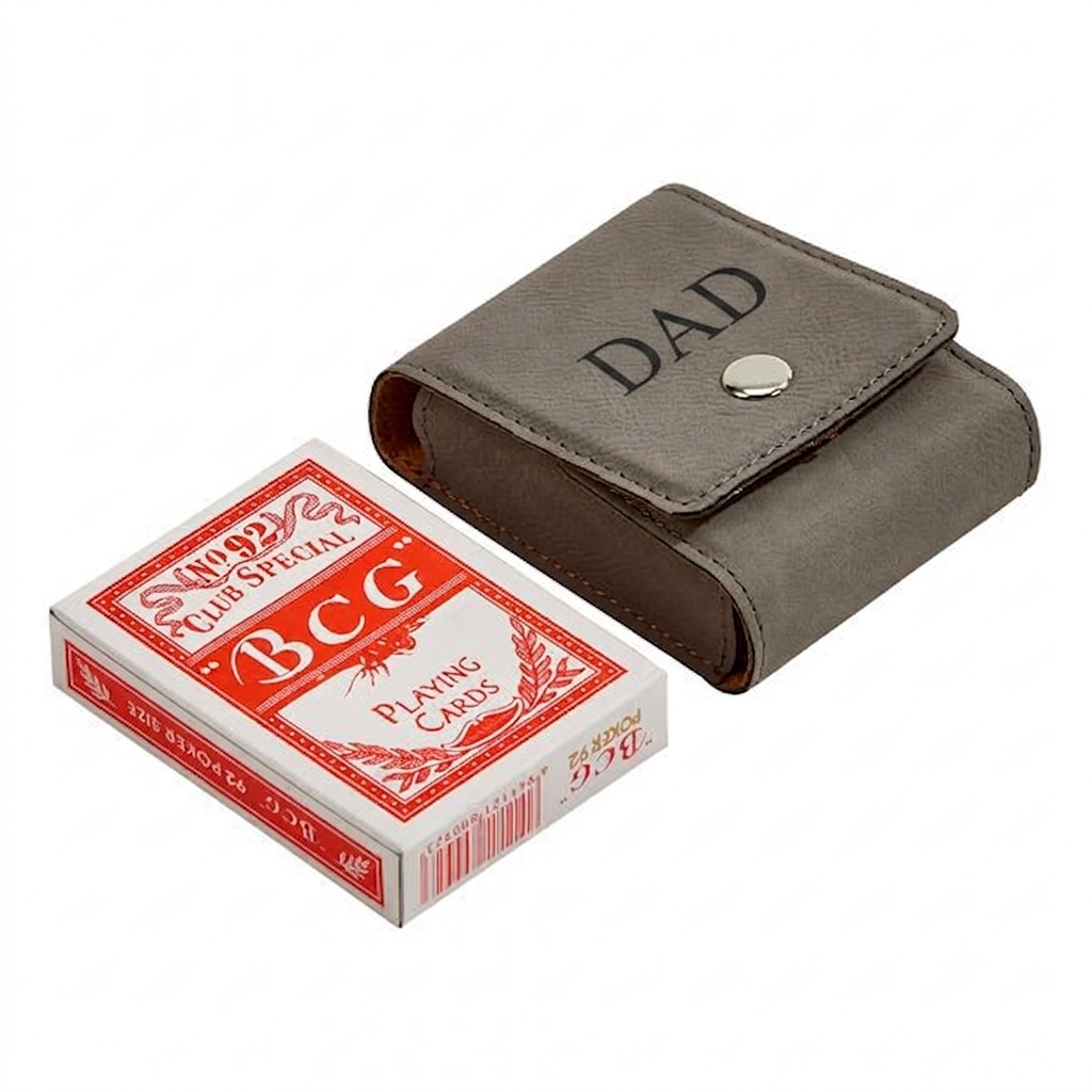 Leatherette Playing Cards Case, Grey 3.75"