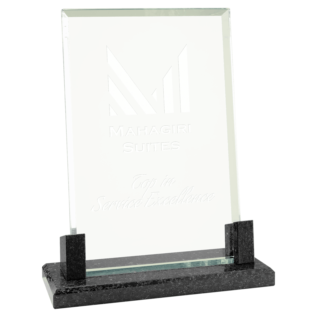 8" Rectangle Glass with Black Marble Base