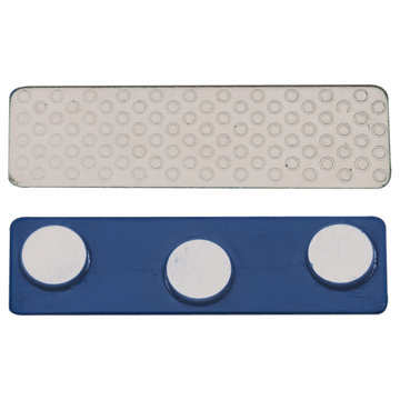 1 3/4" x 1/2" 3-Post Blue Plastic Backed Magnet with Adhesive