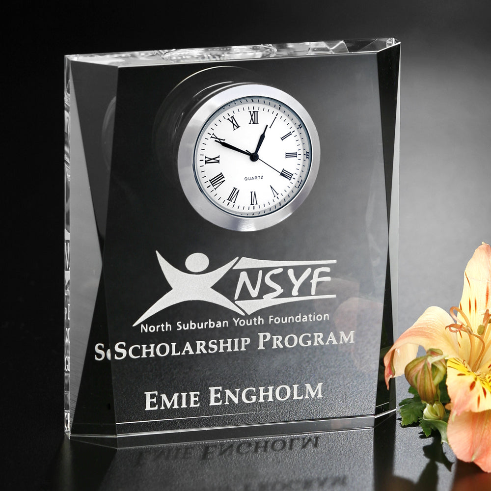 Moments Beveled Clock 4-1/2"; sample personalization shown