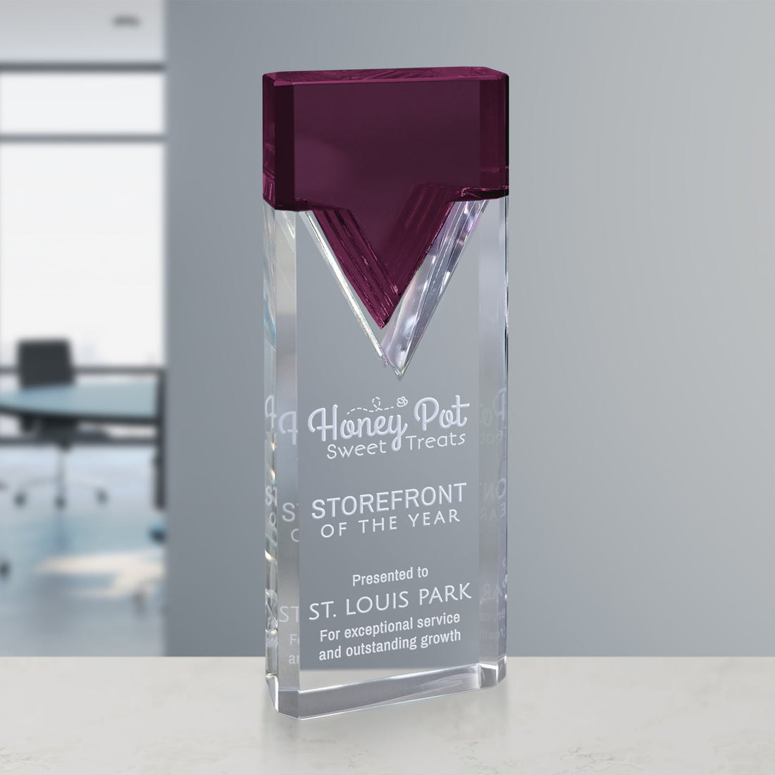 Nobility Purple Award 8-3/4"; sample personalization shown