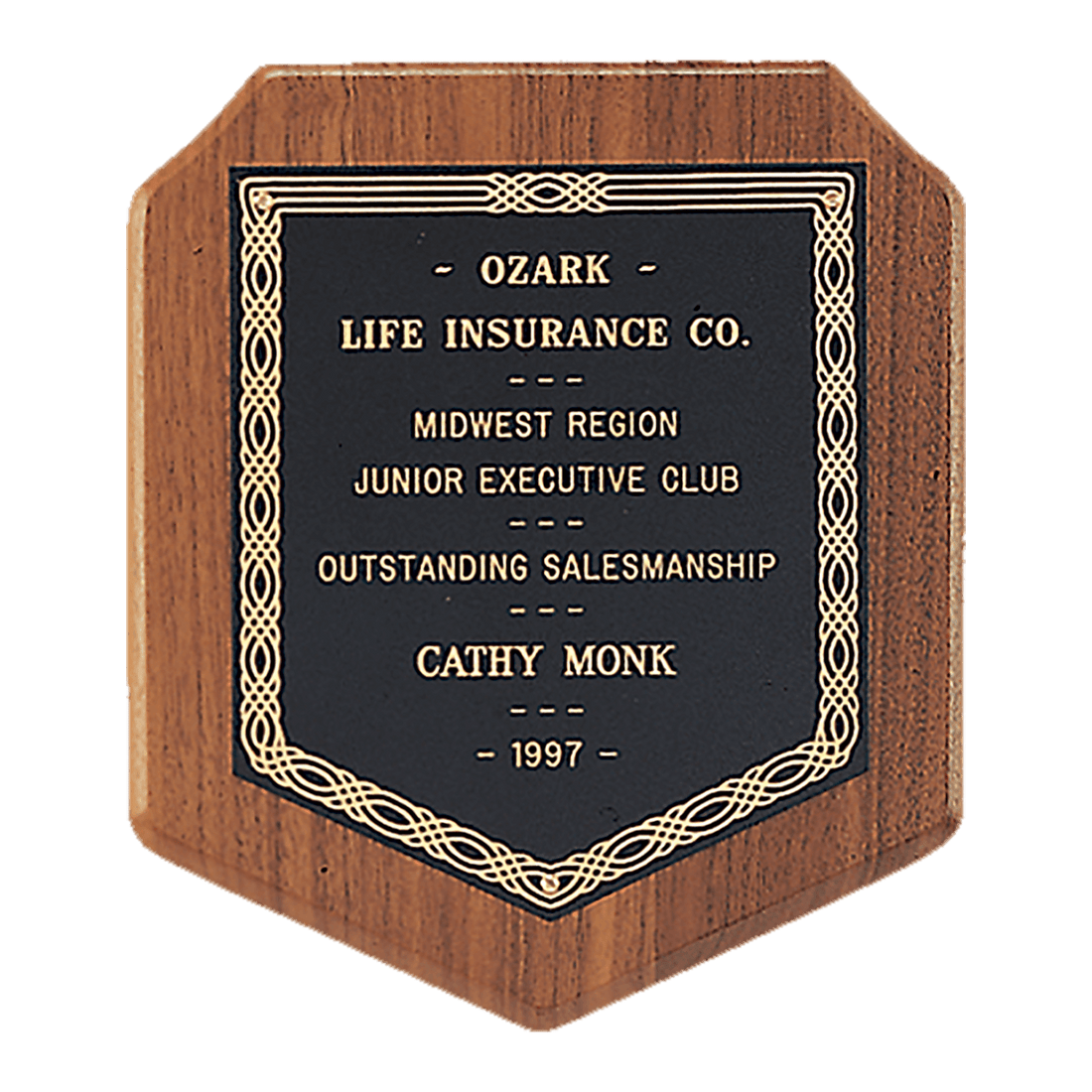 7" x 8" Jewelers Black Laserable Gold Border Plate on an American Walnut Plaque- Sheffield Series