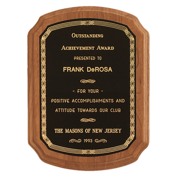 5" x 7" Coventry Series American Walnut Plaque with Gold Border Laserable Black Brass Plate