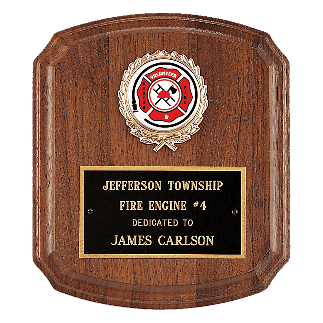 7" x 8" American Walnut Plaque with Gold Border Black Laserable Brass Plate and 2" Insert Holder- Witney Series (2" Inserts Sold Separately)