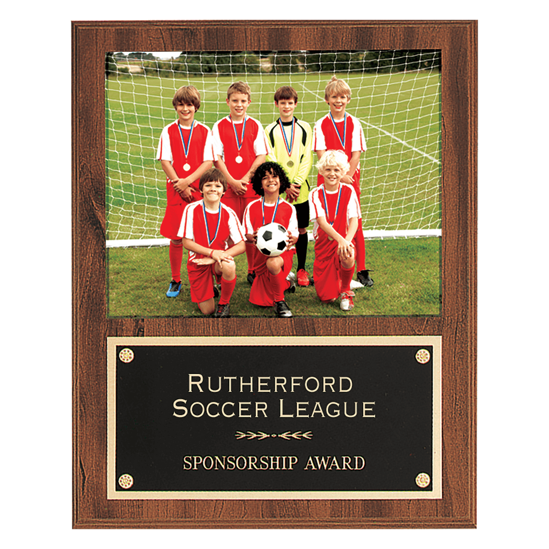 12" x 15" American Walnut Finish Photo Plaque with Black Brass Plate-Holds 8" x 10" Photo