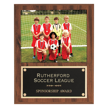 12" x 15" American Walnut Finish Photo Plaque with Black Brass Plate-Holds 8" x 10" Photo