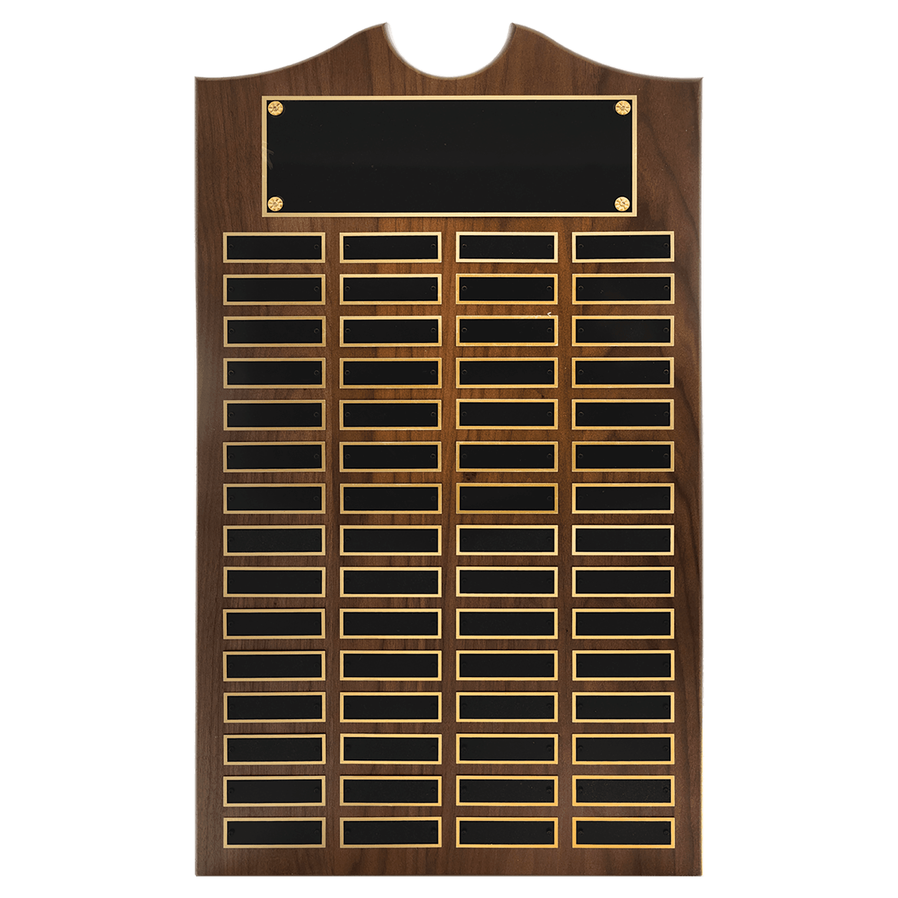 14" x 25" American Walnut Roster Plaque w/ 60 Plates