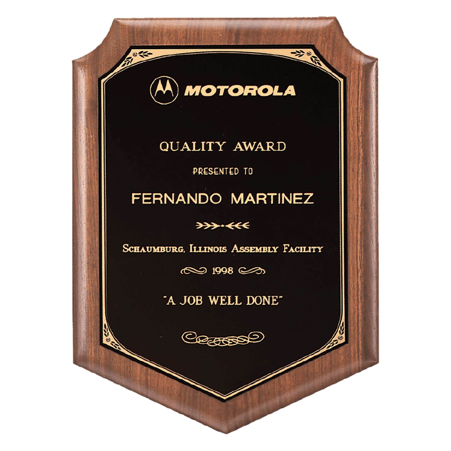 Walnut Plaque with Gold Border Laserable Black Brass 9" x 12" American Plate