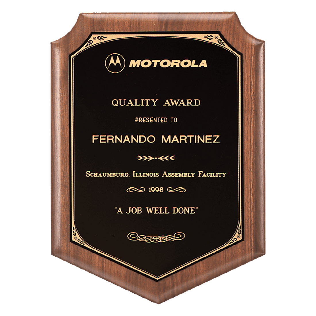 Walnut Plaque with Gold Border Laserable Black Brass 11" x 15" American Plate