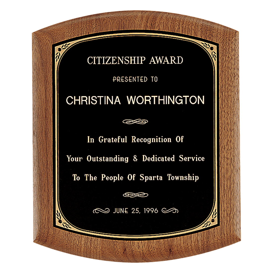 7 1/2" x 8 1/2" Coventry Series American Walnut Plaque with Gold Border Black Laserable Brass Plate