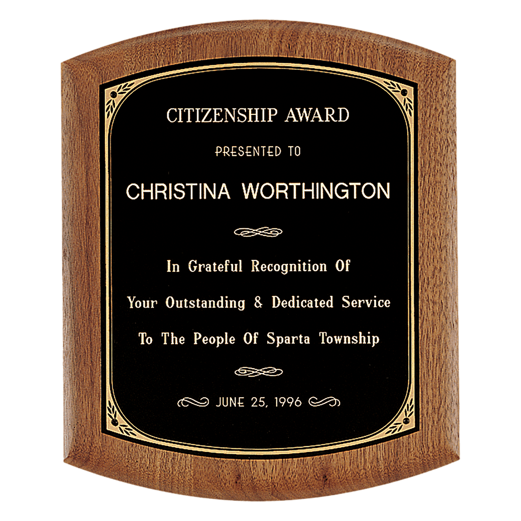 7 1/2" x 8 1/2" Coventry Series American Walnut Plaque with Gold Border Black Laserable Brass Plate