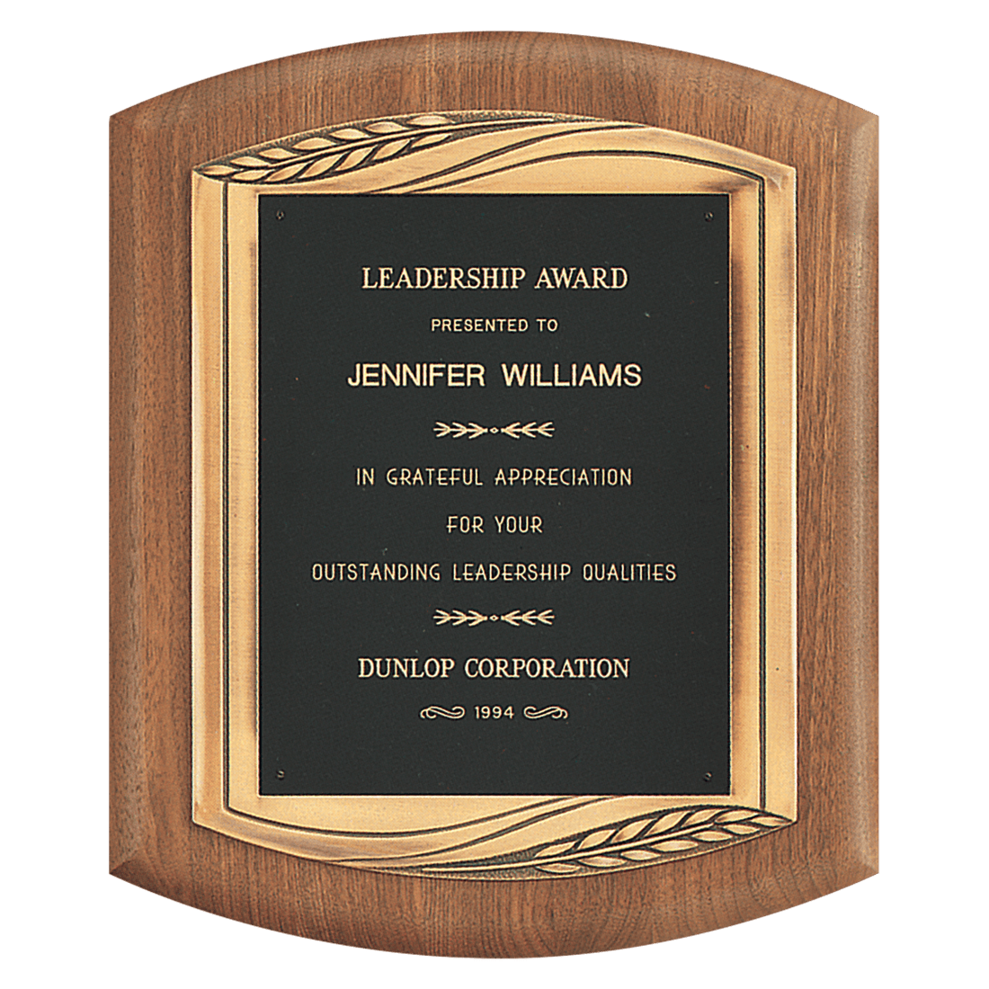 11 1/2" x 14" American Walnut Plaque with Antique Bronze Finish Frame Casting and Black Laserable Brass Personalization Plate