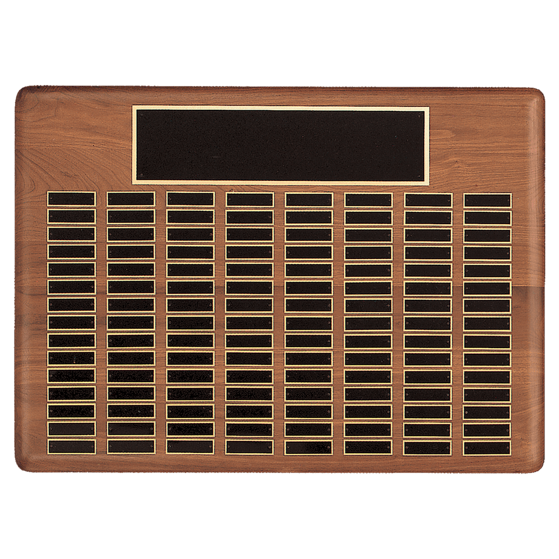 22" x 30"/Plates 7/8" x 2 3/4" American Walnut 120 Plate Perpetual Plaque with Black Brass Plated Steel