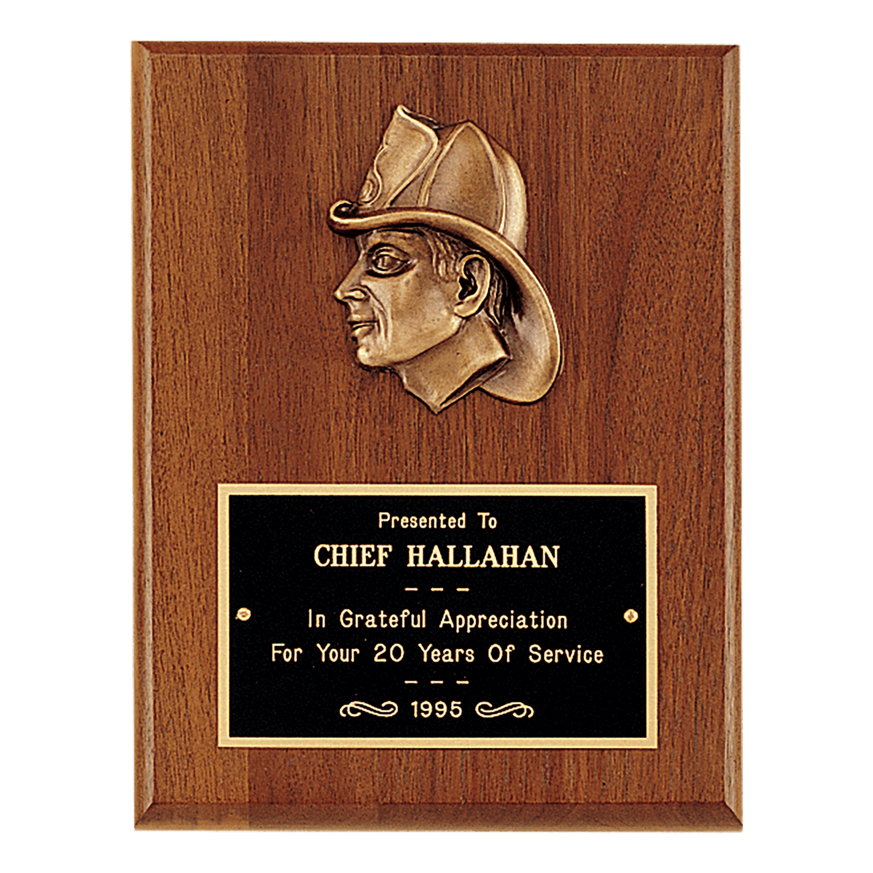 8" x 10" American Walnut Plaque with Firefighter Relief and Black Brass Plate