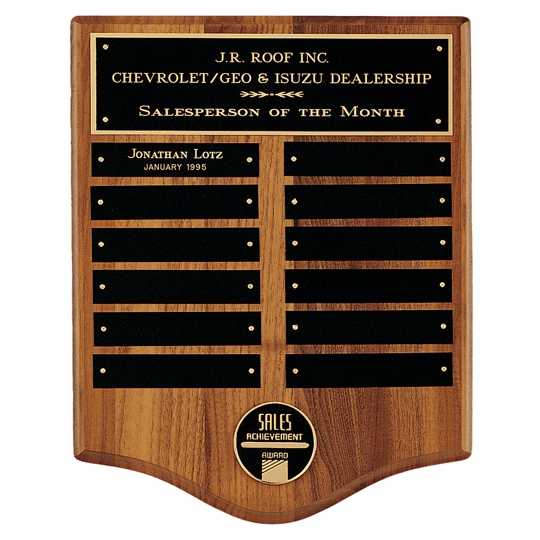 12" x 15"/Plates 1" x 5" American Walnut CAM Plaque with Black Brass Plates (Medallions Sold Separately)