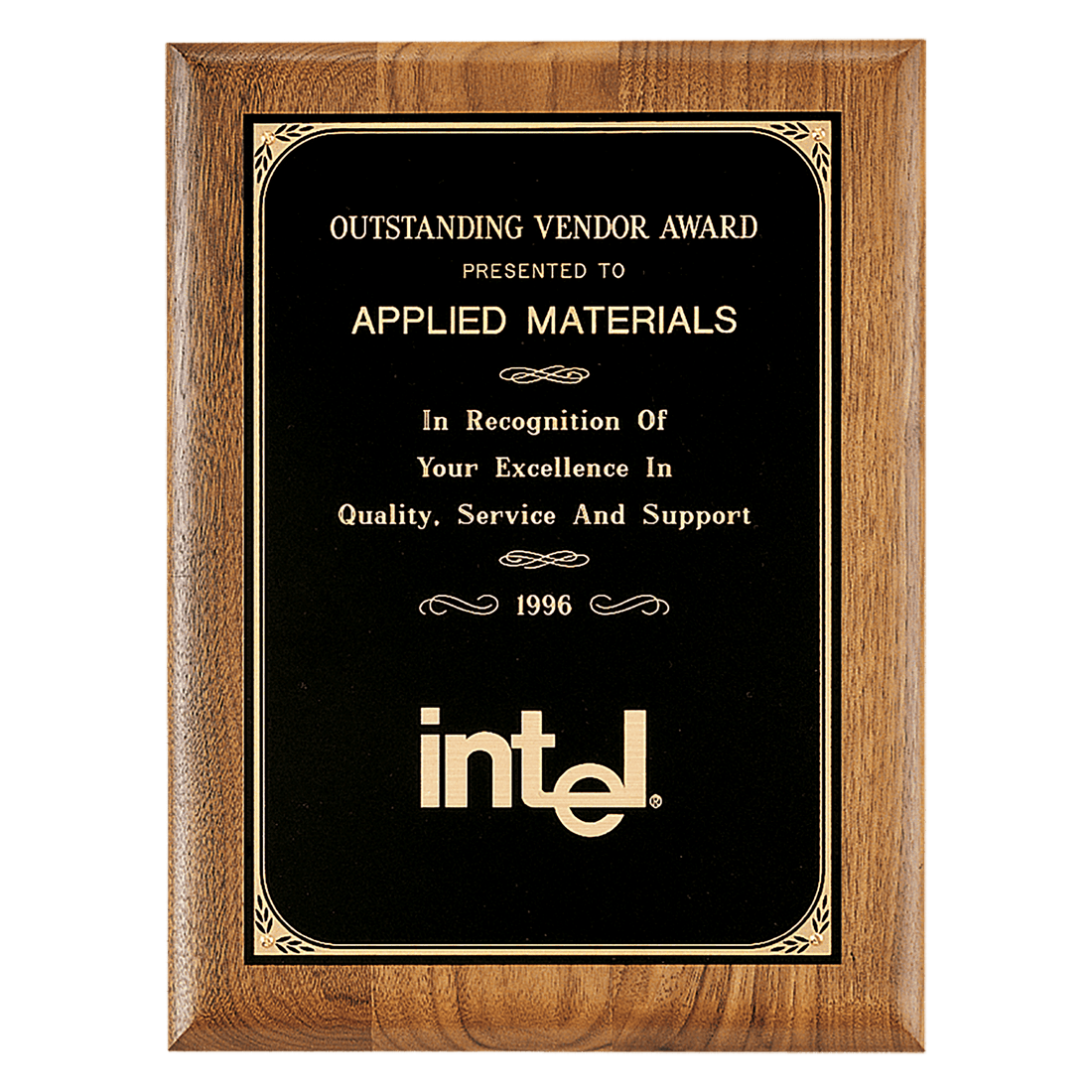 8" x 10 1/2" Coventry Series American Walnut Plaque with Gold Border Laserable Black Brass Plate