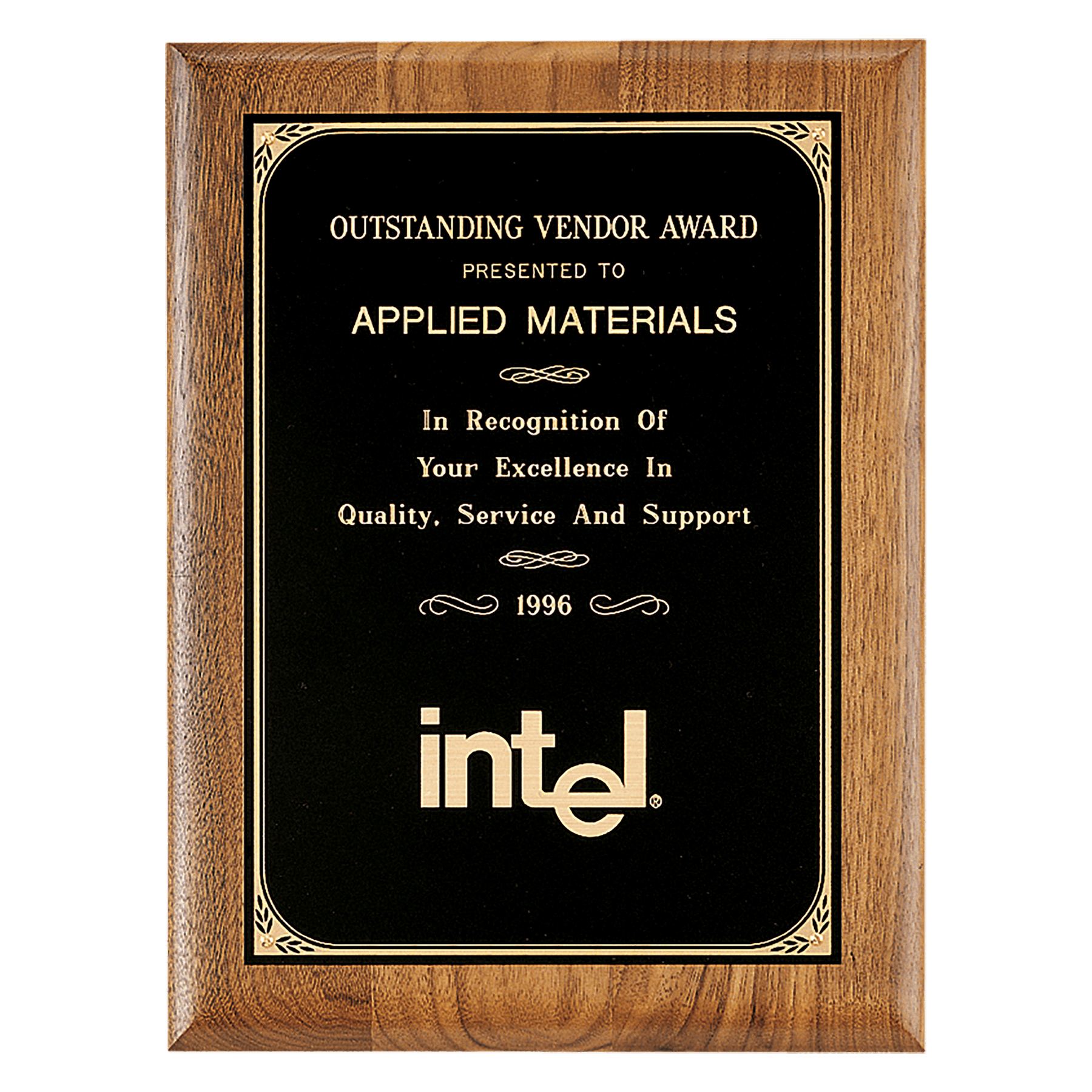 Walnut Plaque with Gold Border Laserable Black Brass 9" x 12" Coventry Series American Plate