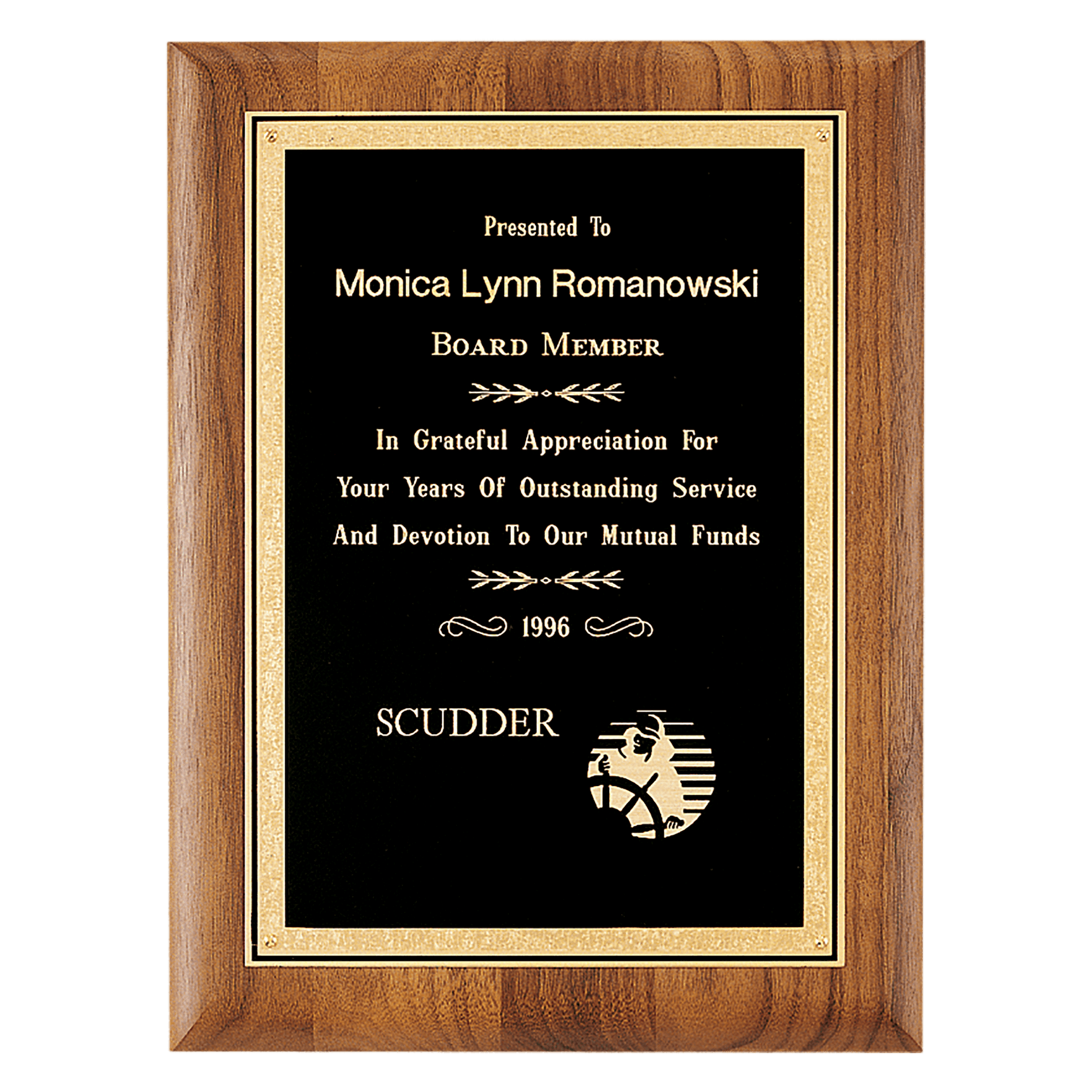 8" x 10 1/2" Coventry Series American Walnut Plaque with Gold Florentine Border Textured Black LaserFX Plate