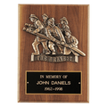 Walnut Plaque, Bronze Cast Fire Department 