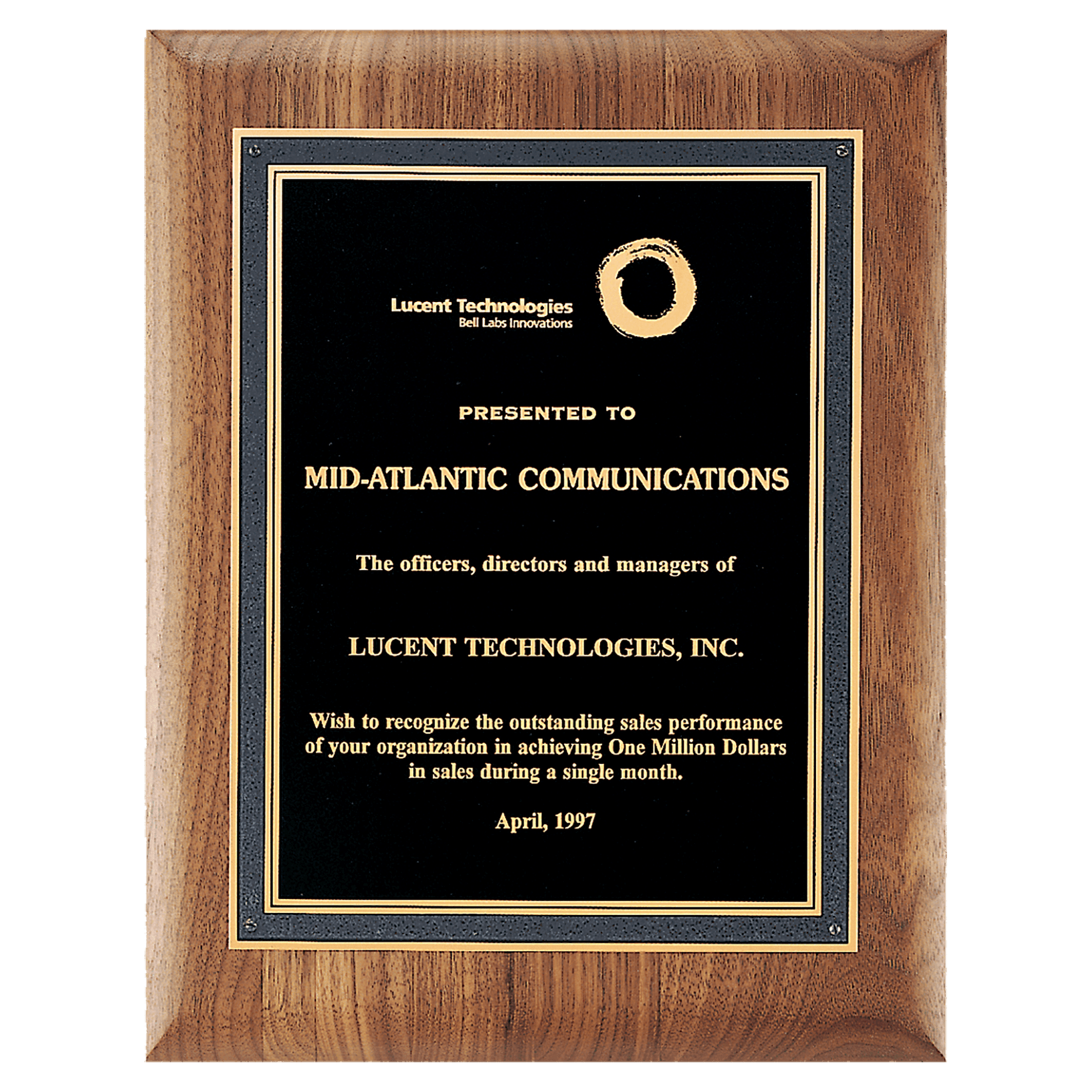 11" x 14" American Walnut Plaque with Black/Gold Florentine Border Textured Black LaserFX Plate