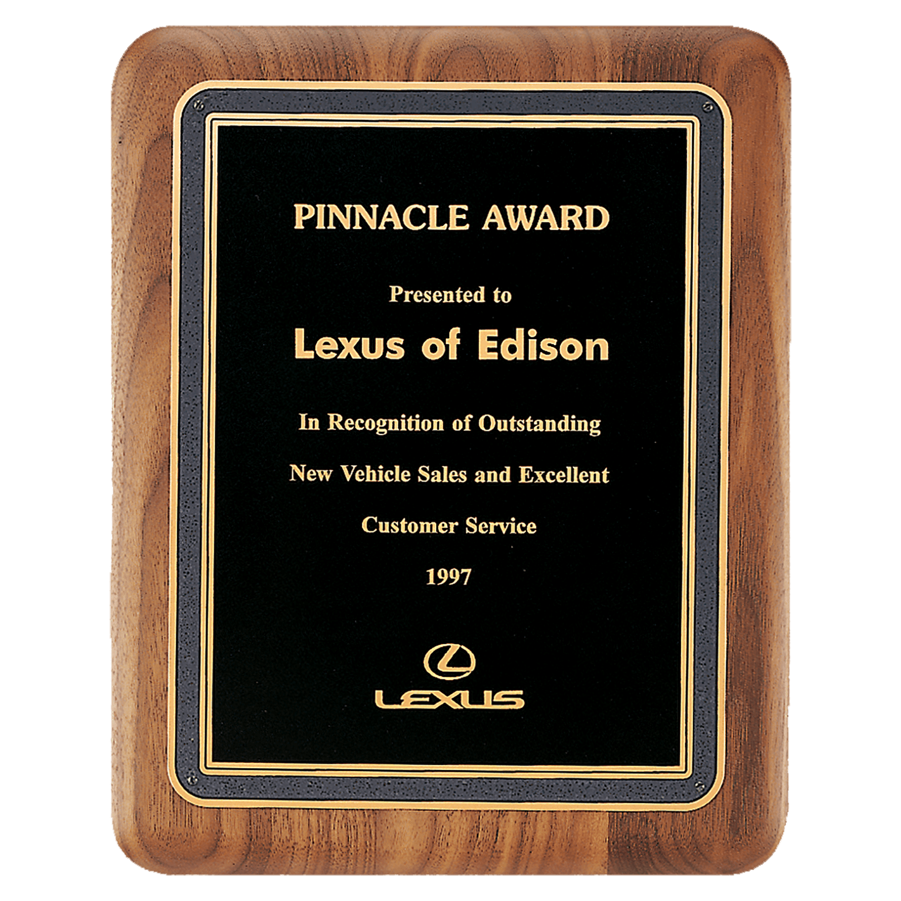 Walnut Plaque with Black/Gold Florentine Border Textured Black 8" x 10 1/2" American LaserFX Plate