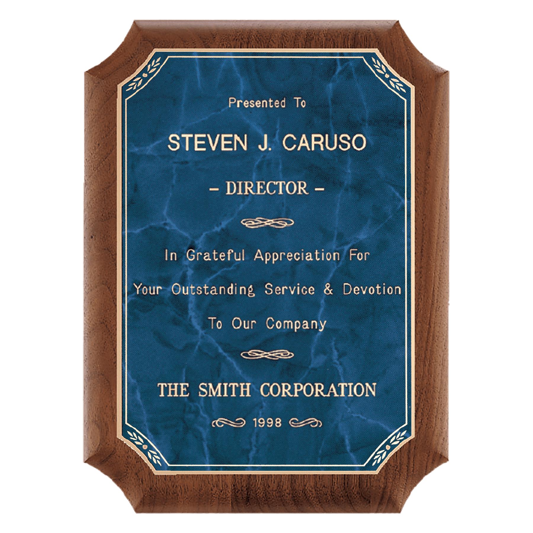 Walnut Plaque with Gold 2 9" x 12" American Border Sapphire Marble LaserFX Plate