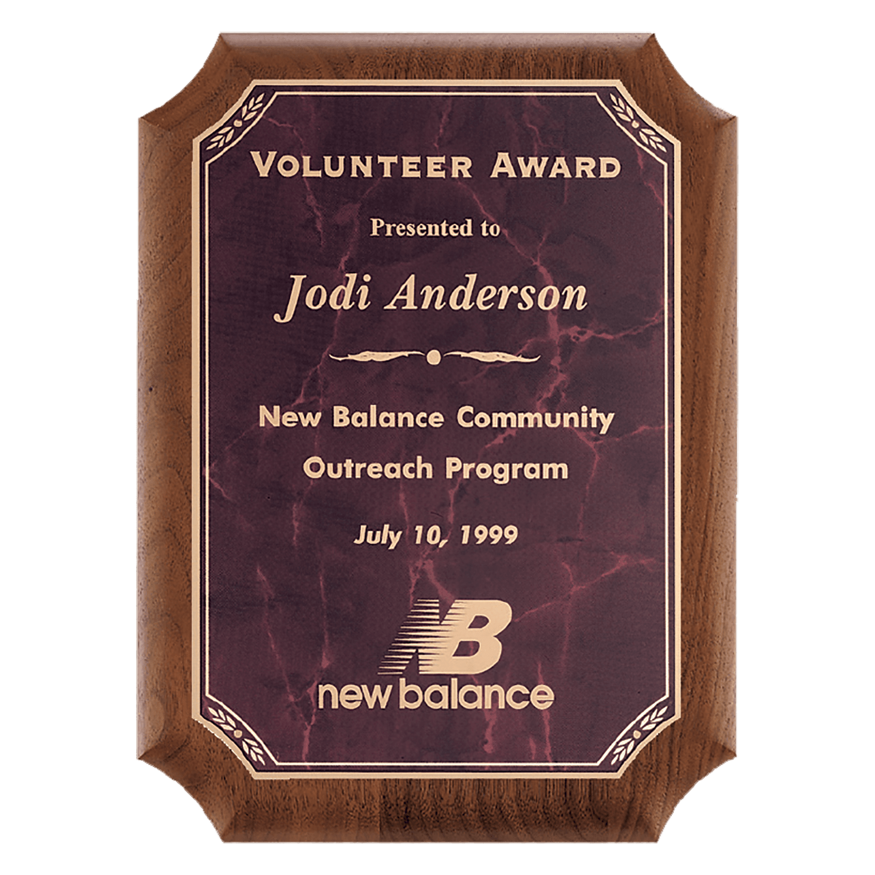 7" x 8" American Walnut Plaque with Gold Border Ruby Marble LaserFX Plate