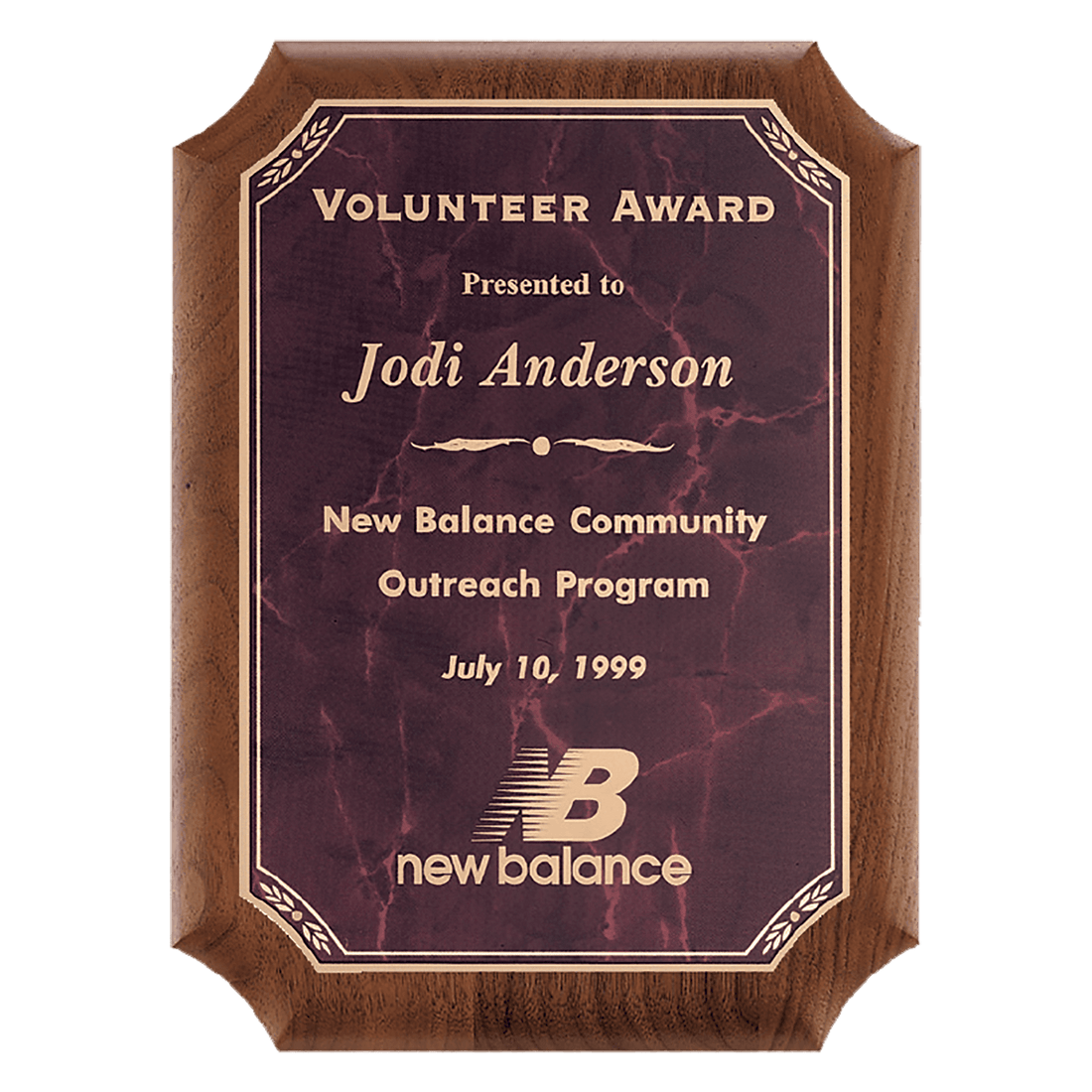 8" x 10 1/2" American Walnut Plaque with Gold Border Ruby Marble LaserFX Plate