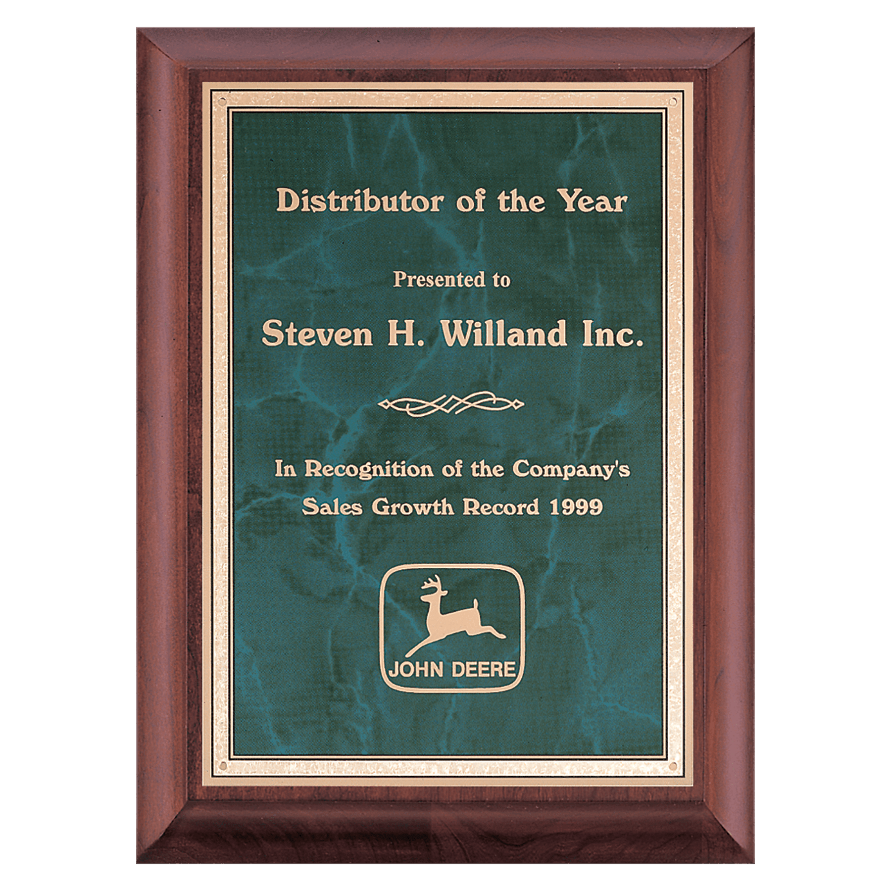 Cherry Finish Plaque with Emerald Marble Gold 9" x 12" Hand Rubbed Border LaserFX Plate