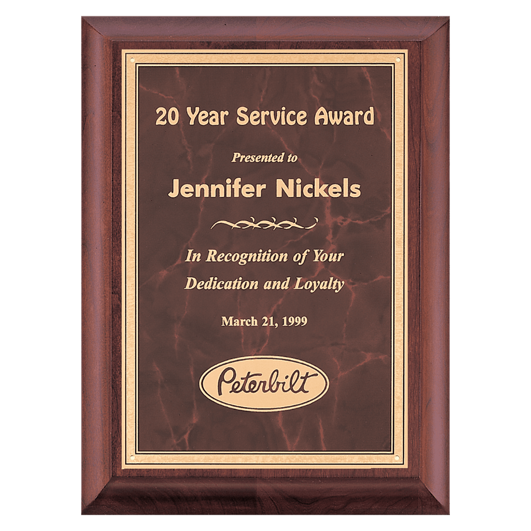 Cherry Finish Plaque with Ruby Marble Gold 8" x 10" Hand Rubbed Border LaserFX Plate