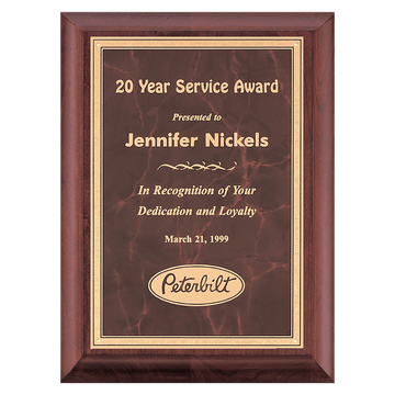 Cherry Finish Plaque with Ruby Marble Gold 9" x 12" Hand Rubbed Border LaserFX Plate