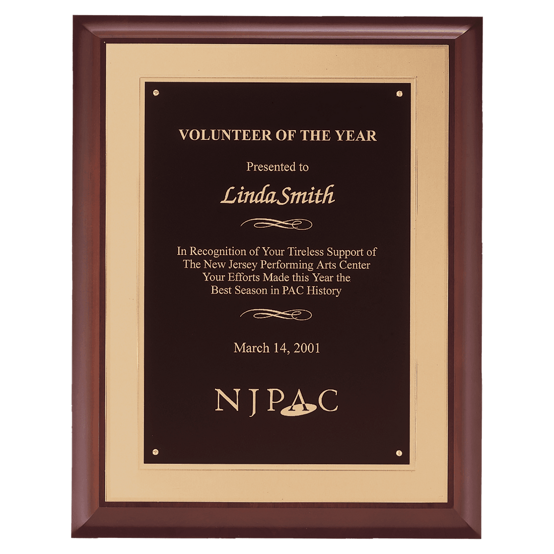 Cherry Finish Plaque with Black Laserable Brass Plate on a Gold 11" x 14" Hand Rubbed Embossed Back Plate