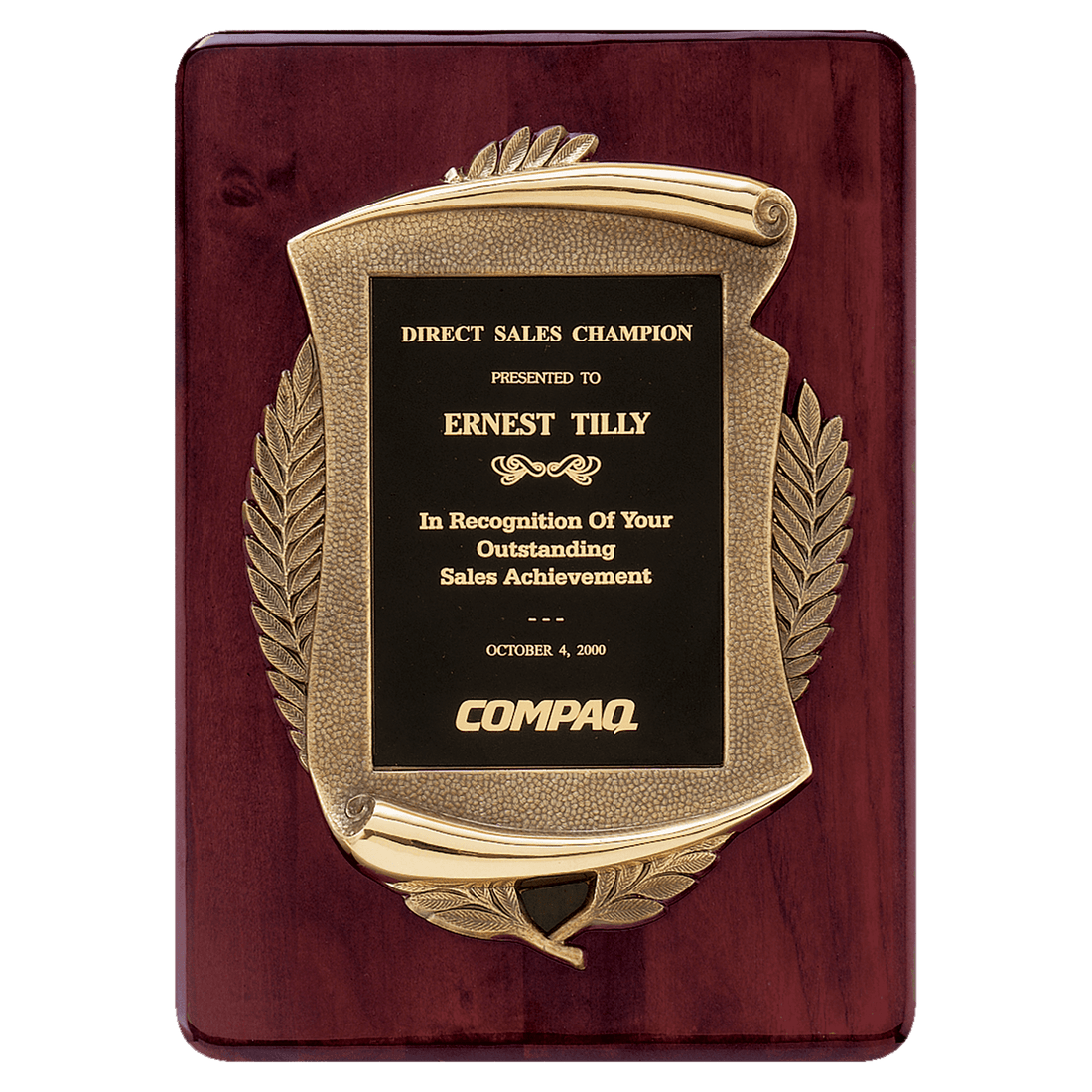 11" x 15" Rosewood Piano Finish Plaque w/Antique Bronze Scroll Frame and Black Brass Plate