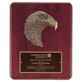 Rosewood Piano Finish Plaque with Finely Detailed Bronze Eagle Head Casting with Black Laserable Brass 10 1/2