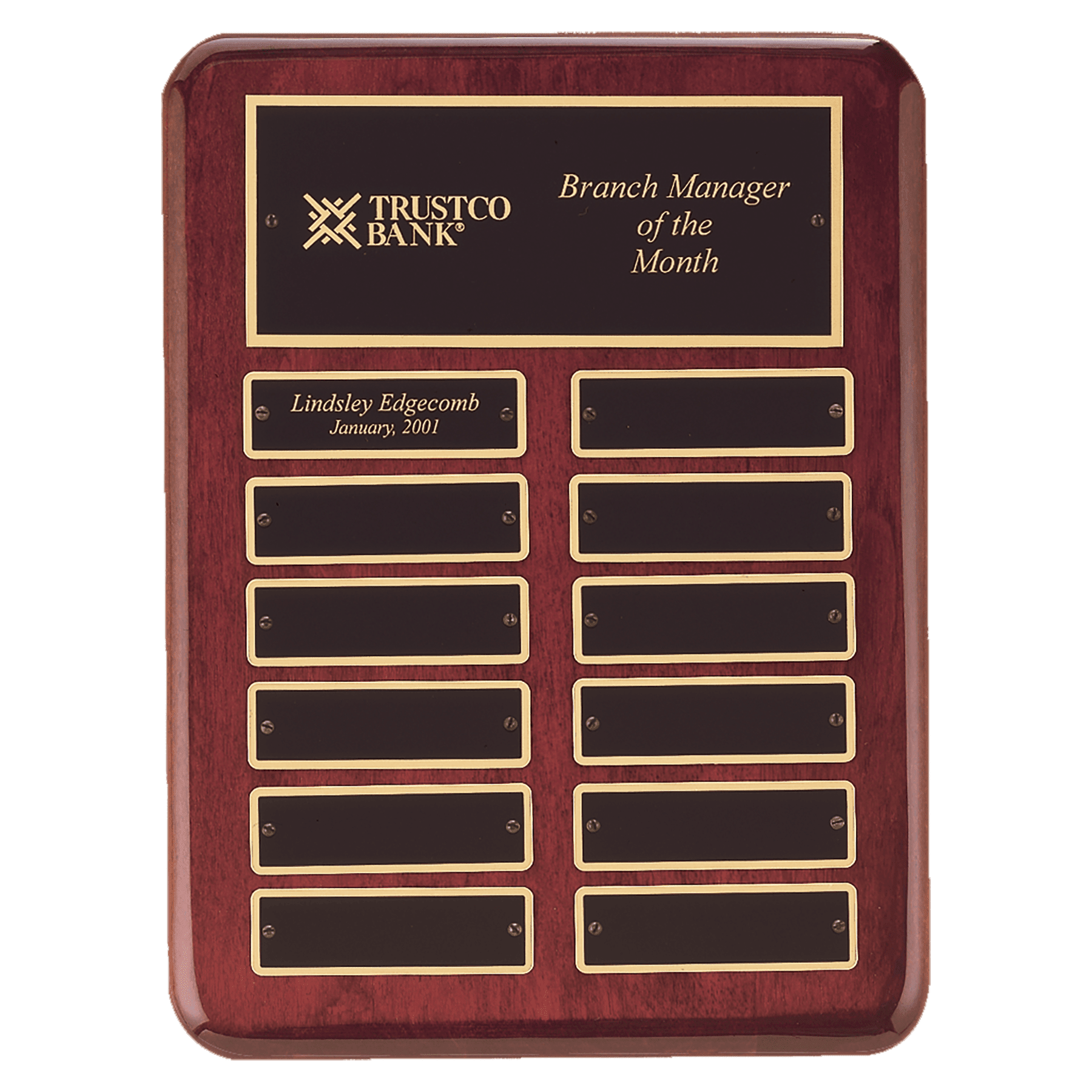 9" x 12" Rosewood Piano Finish 12 Perpetual Plates Plaque with Laserable Black Brass Plates