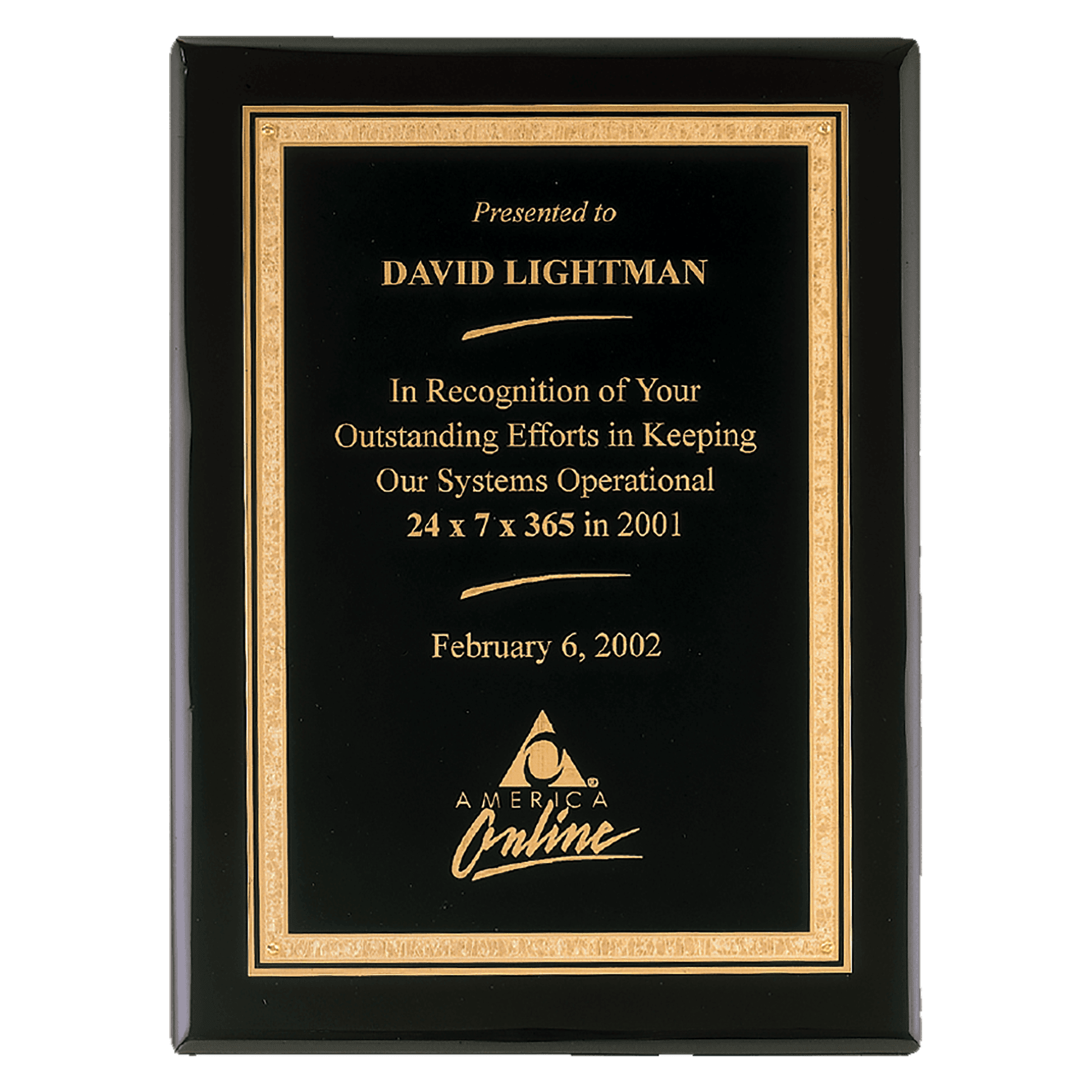 11" x 14" Airflyte Premium Black Piano Finish Plaque with Gold Florentine Border LaserFX Plate